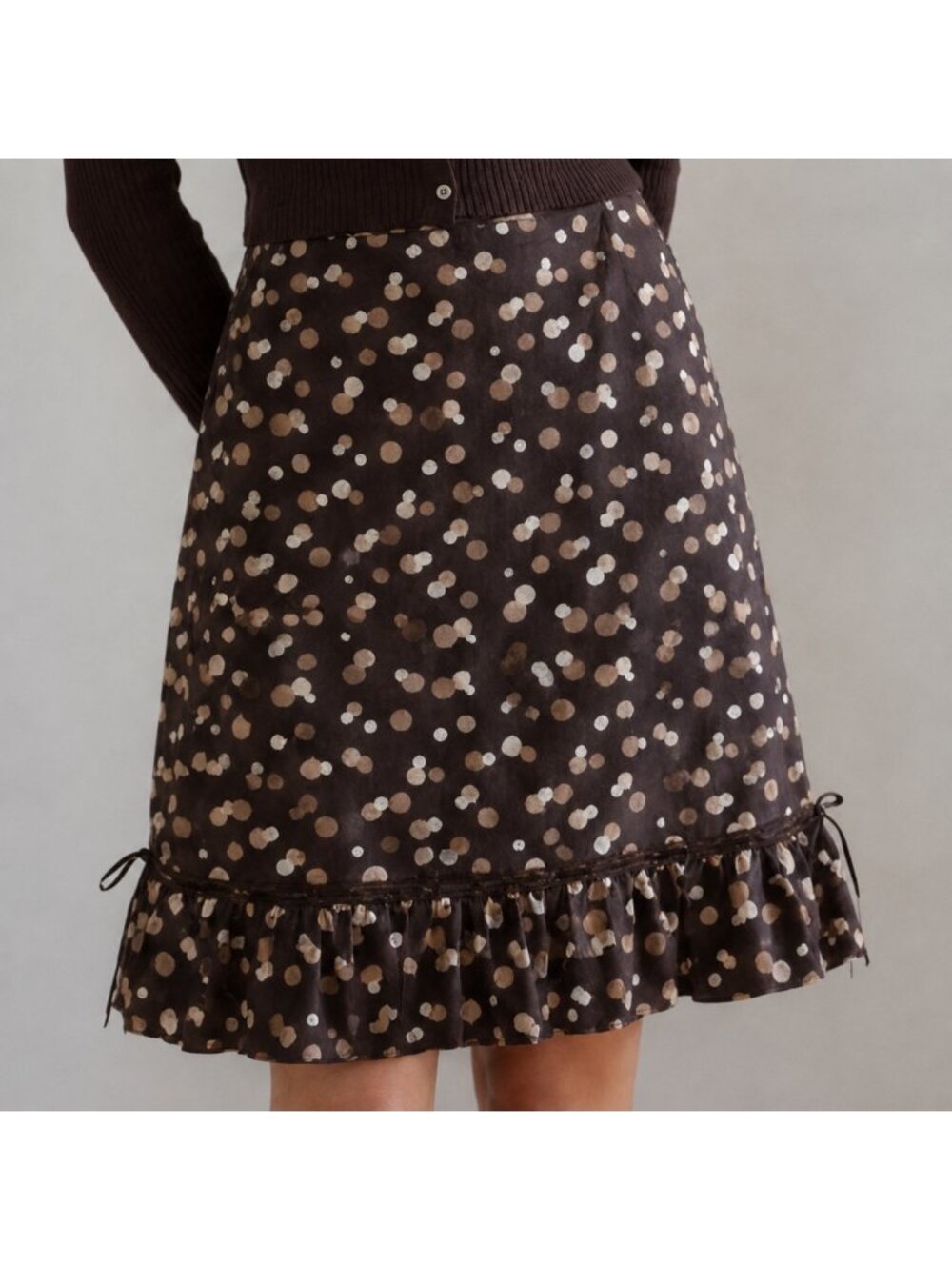 J.Crew NWOT Brown Polka Dot Cotton A-Line Ruffle Hem Midi Skirt Size 4 - Picture 3 of 16
